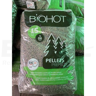 Pellet Madera BioHot 100% Pino (saco 15 kgs)