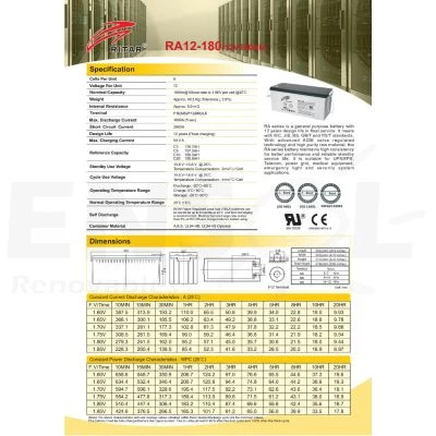 Ritar RA12-180 Sealed AGM Battery